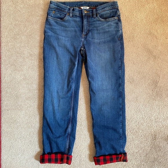 Duluth Trading Red Flannel Lined Straight Leg Jeans Women Size 6x31 - Picture 3 of 13